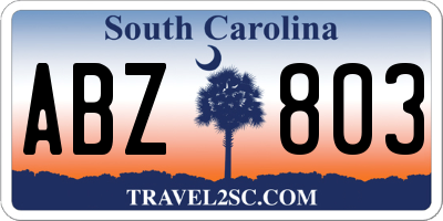 SC license plate ABZ803