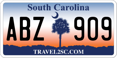 SC license plate ABZ909
