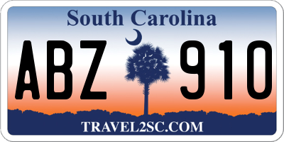 SC license plate ABZ910