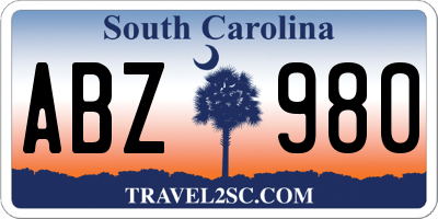 SC license plate ABZ980