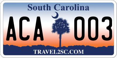 SC license plate ACA003