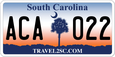SC license plate ACA022