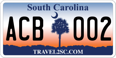 SC license plate ACB002