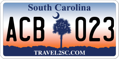 SC license plate ACB023