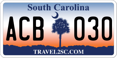 SC license plate ACB030