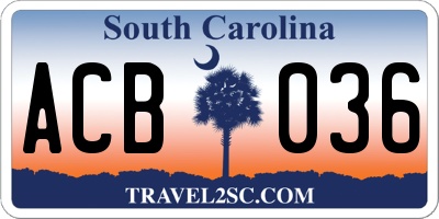 SC license plate ACB036