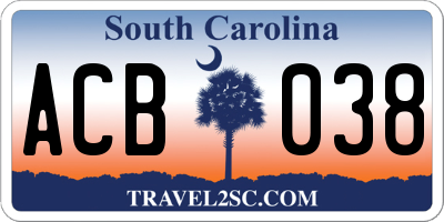 SC license plate ACB038