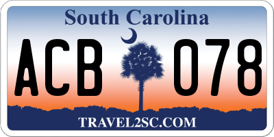 SC license plate ACB078
