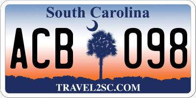 SC license plate ACB098