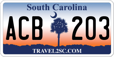 SC license plate ACB203