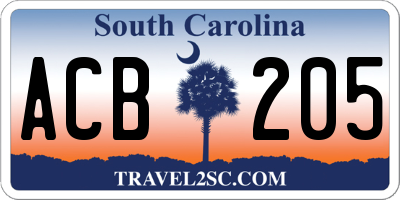 SC license plate ACB205