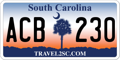SC license plate ACB230