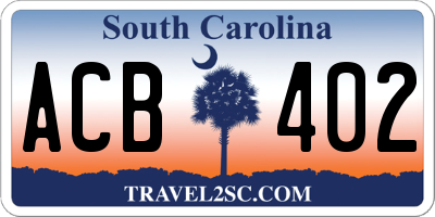 SC license plate ACB402