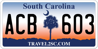 SC license plate ACB603