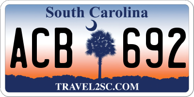 SC license plate ACB692