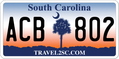 SC license plate ACB802