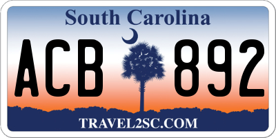 SC license plate ACB892