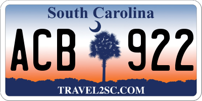SC license plate ACB922