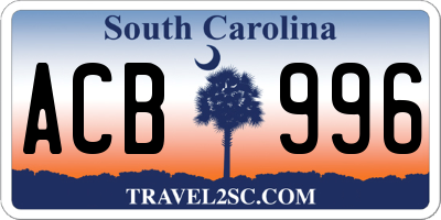 SC license plate ACB996