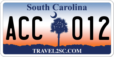 SC license plate ACC012