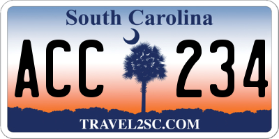 SC license plate ACC234