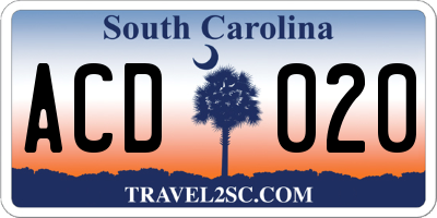 SC license plate ACD020