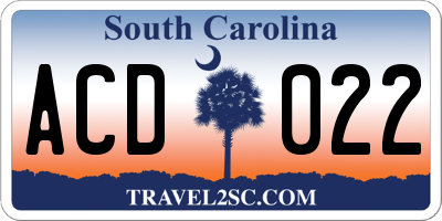 SC license plate ACD022