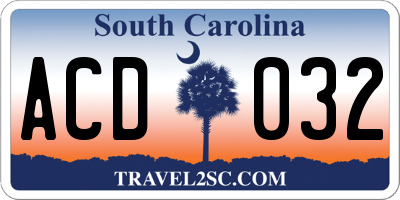 SC license plate ACD032