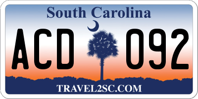 SC license plate ACD092