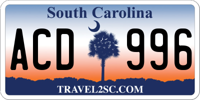 SC license plate ACD996