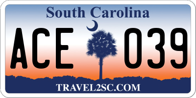 SC license plate ACE039