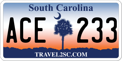 SC license plate ACE233