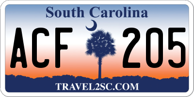 SC license plate ACF205