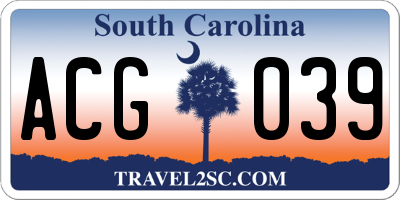 SC license plate ACG039