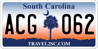SC license plate ACG062