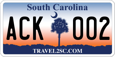 SC license plate ACK002