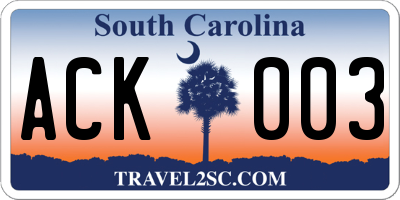 SC license plate ACK003