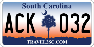 SC license plate ACK032
