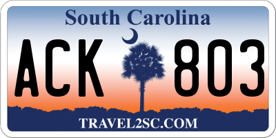 SC license plate ACK803