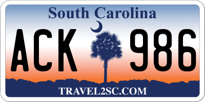 SC license plate ACK986
