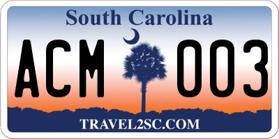 SC license plate ACM003