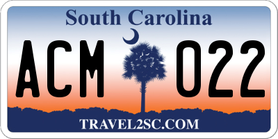 SC license plate ACM022