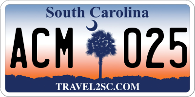 SC license plate ACM025