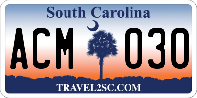 SC license plate ACM030