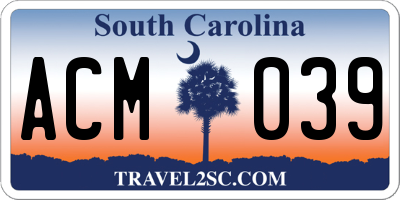 SC license plate ACM039