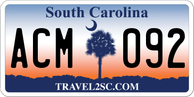 SC license plate ACM092