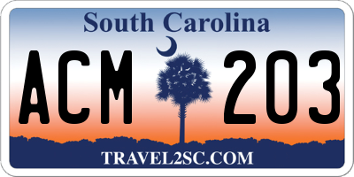SC license plate ACM203