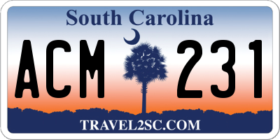 SC license plate ACM231