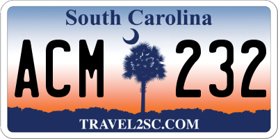 SC license plate ACM232