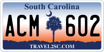 SC license plate ACM602
